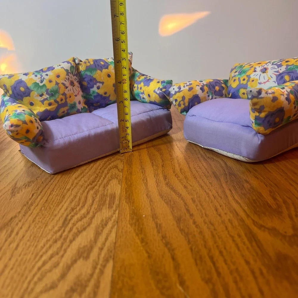VTG 1994 Toymax Barbie Sofa & Chair Set Floral Purple Plush pretend Furniture
